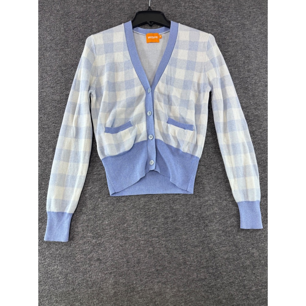 WISPR by Frank & Eileen Blue Gingham Cotton Silk Cardigan Sweater Womens Medium